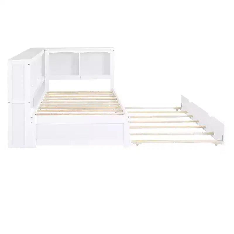 Twin Size Daybed With Space-saving Trundle, Storage Cabinets and USB Ports, Easy Assembly, White