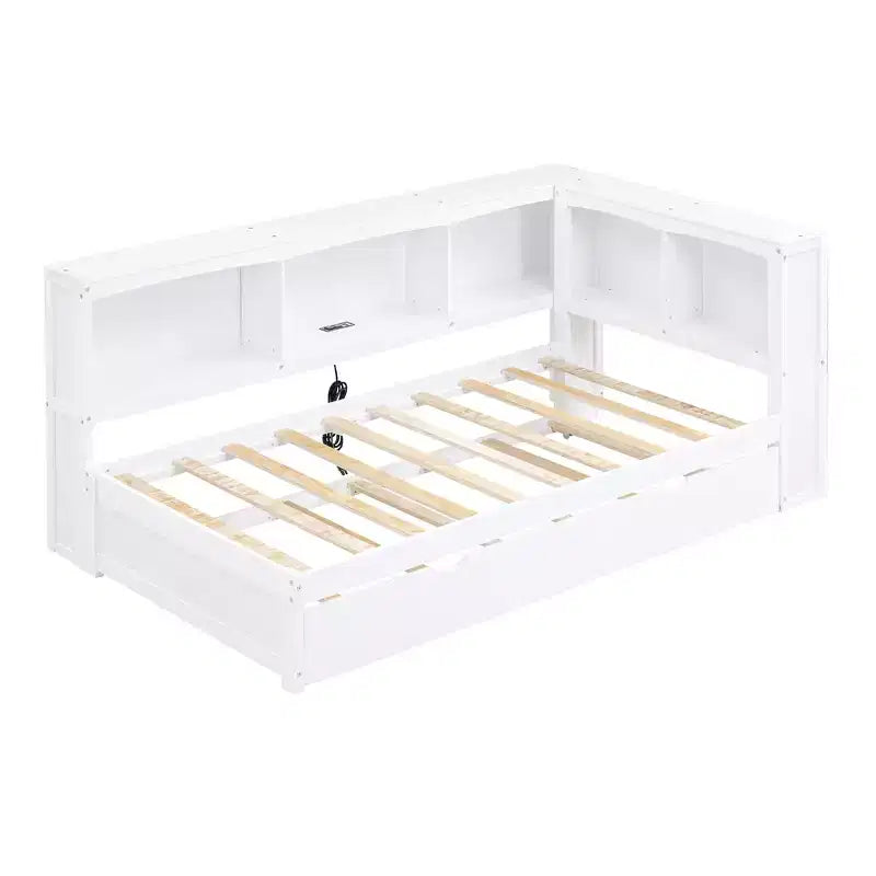 Twin Size Daybed With Space-saving Trundle, Storage Cabinets and USB Ports, Easy Assembly, White