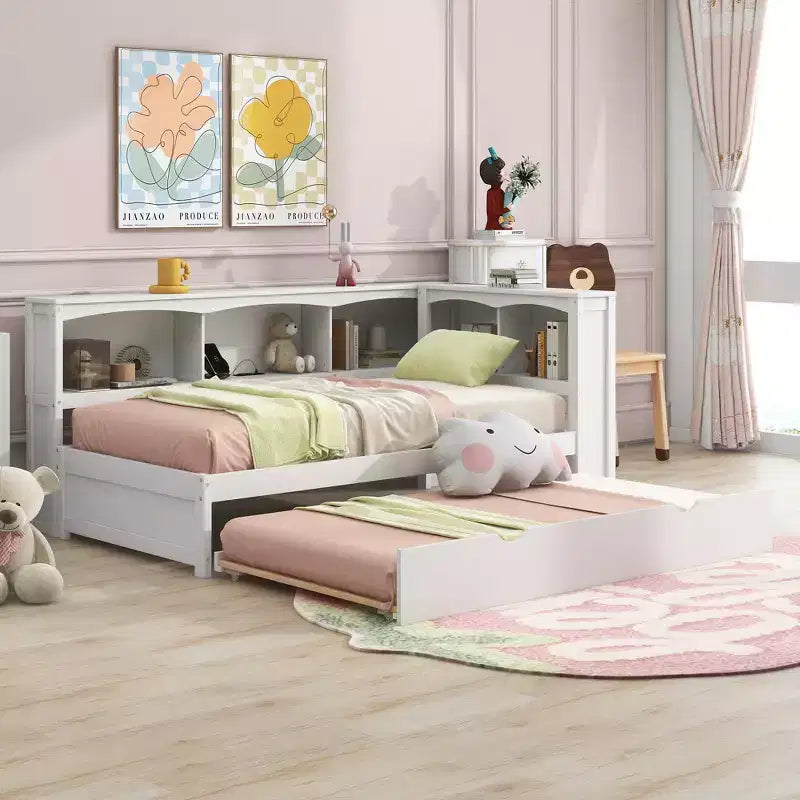 Twin Size Daybed With Space-saving Trundle, Storage Cabinets and USB Ports, Easy Assembly, White