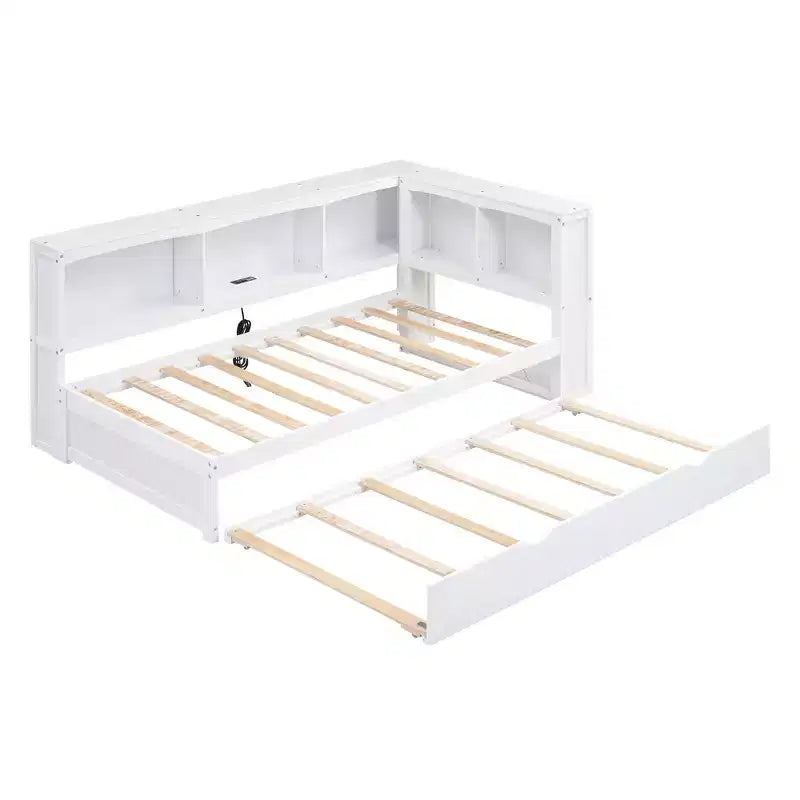 Twin Size Daybed With Space-saving Trundle, Storage Cabinets and USB Ports, Easy Assembly, White