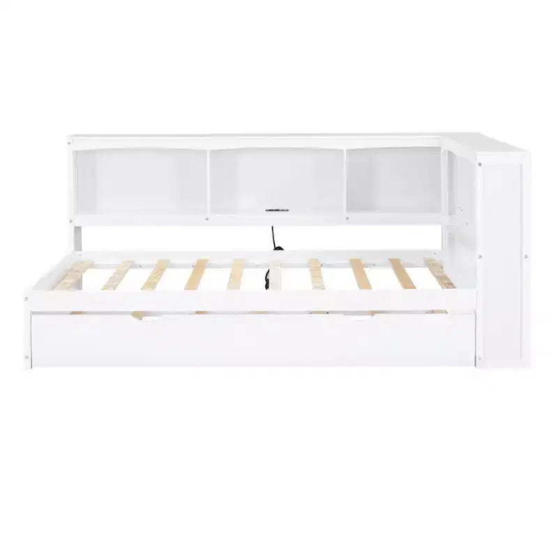 Twin Size Daybed With Space-saving Trundle, Storage Cabinets and USB Ports, Easy Assembly, White