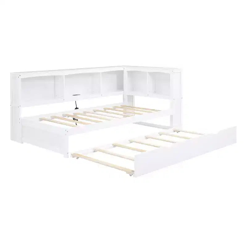 Twin Size Daybed With Space-saving Trundle, Storage Cabinets and USB Ports, Easy Assembly, White