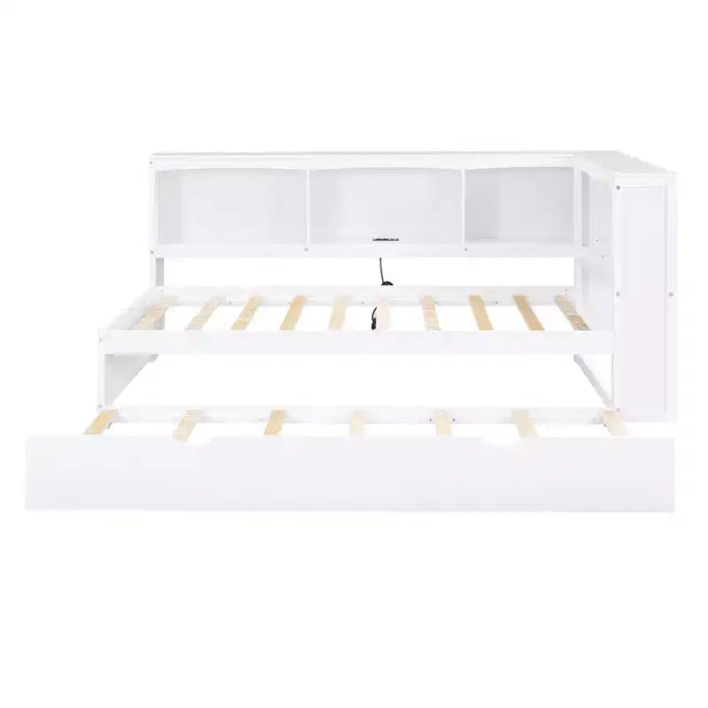 Twin Size Daybed With Space-saving Trundle, Storage Cabinets and USB Ports, Easy Assembly, White