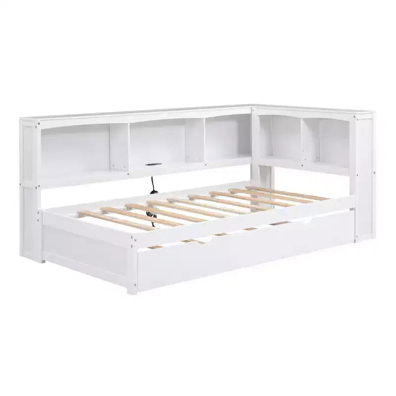 Twin Size Daybed With Space-saving Trundle, Storage Cabinets and USB Ports, Easy Assembly, White