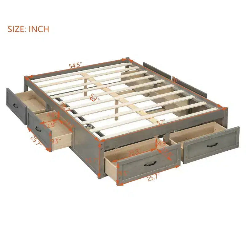 Full Size Wood Platform Bed With 6 Storage Drawers, Easy Assembly