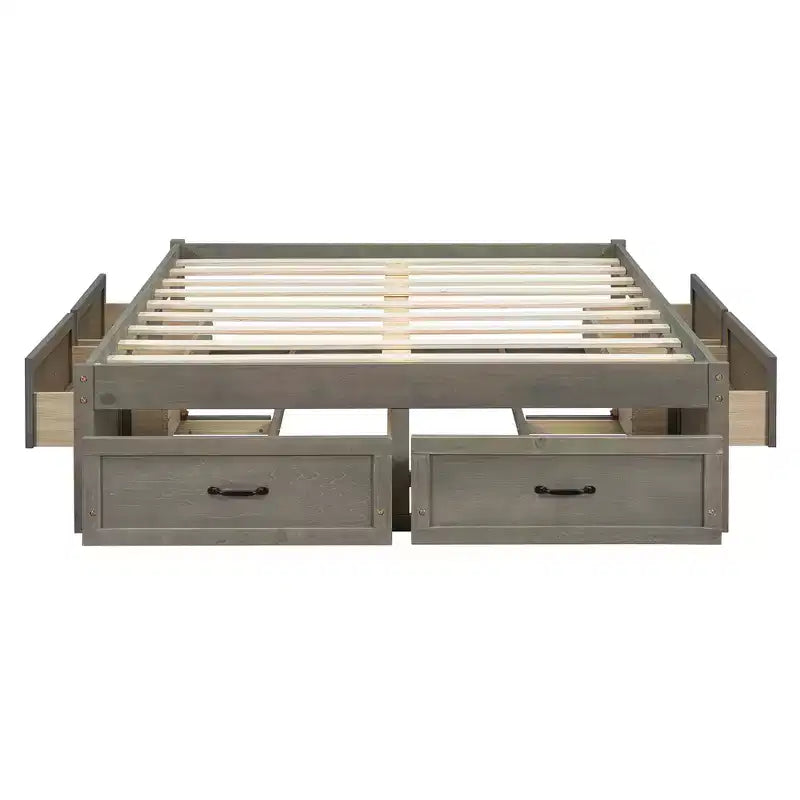 Full Size Wood Platform Bed With 6 Storage Drawers, Easy Assembly