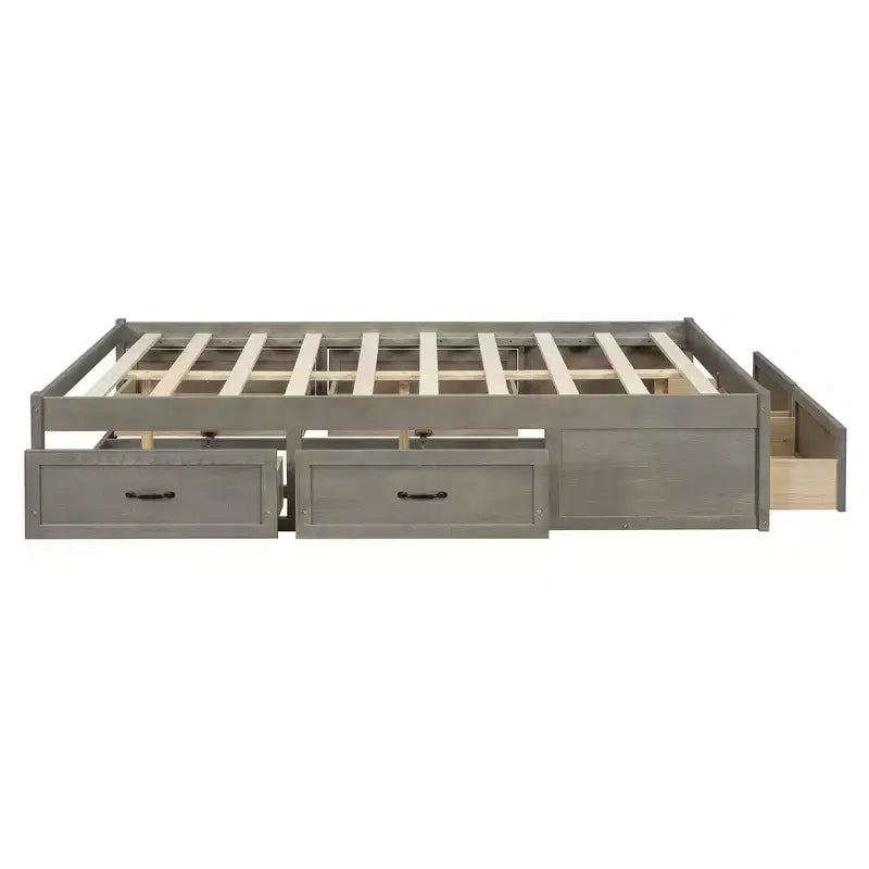 Full Size Wood Platform Bed With 6 Storage Drawers, Easy Assembly