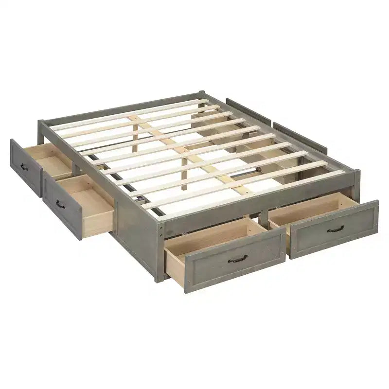 Full Size Wood Platform Bed With 6 Storage Drawers, Easy Assembly