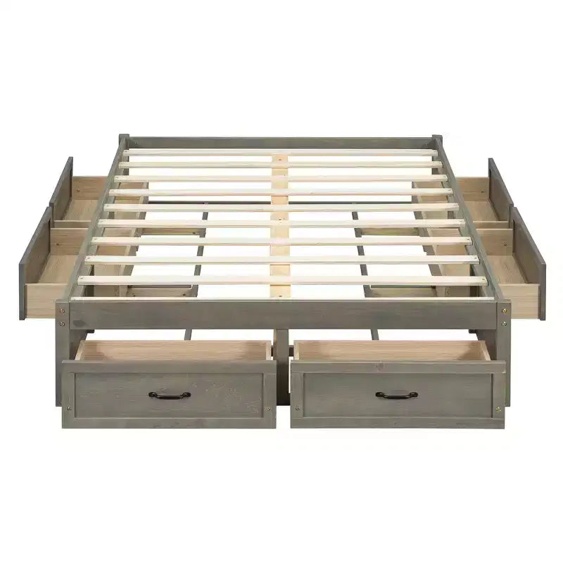 Full Size Wood Platform Bed With 6 Storage Drawers, Easy Assembly