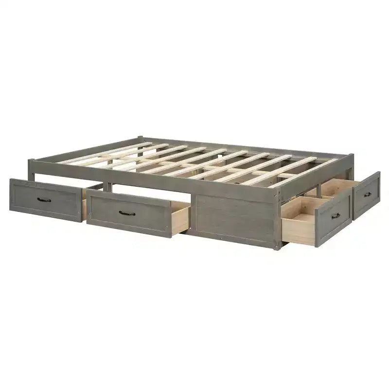 Full Size Wood Platform Bed With 6 Storage Drawers, Easy Assembly