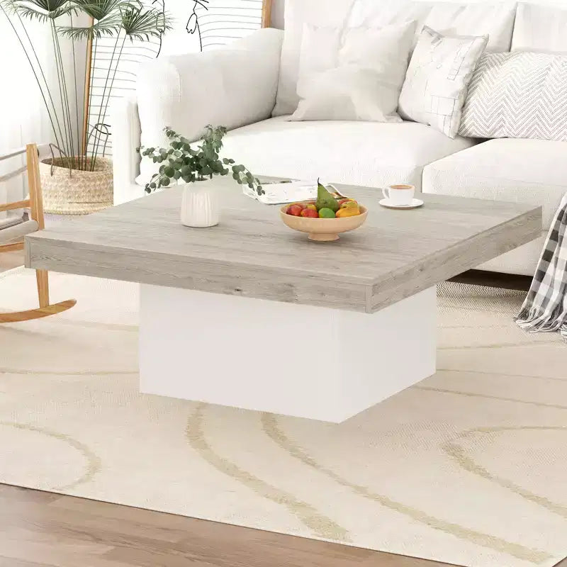 Square Coffee Table, Living Room Centerpiece with 16-Color Lights, Minimalist Plug-in Design, for Home, Office, Apartment, Reading Room, Grey