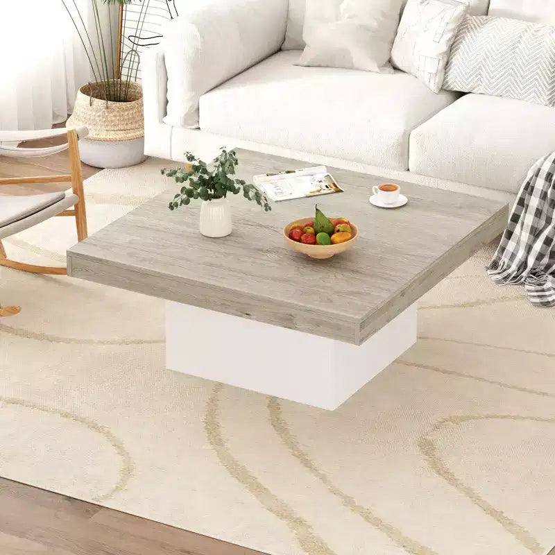 Square Coffee Table, Living Room Centerpiece with 16-Color Lights, Minimalist Plug-in Design, for Home, Office, Apartment, Reading Room, Grey