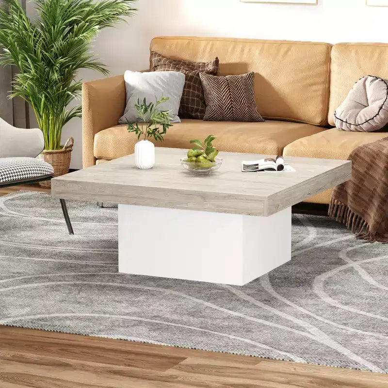 Square Coffee Table, Living Room Centerpiece with 16-Color Lights, Minimalist Plug-in Design, for Home, Office, Apartment, Reading Room, Grey