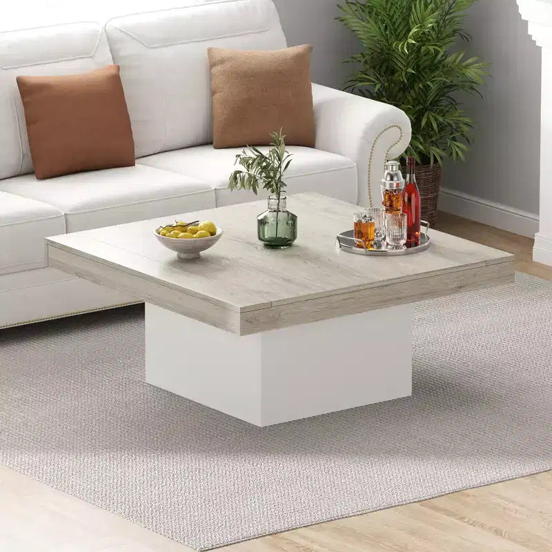 Square Coffee Table, Living Room Centerpiece with 16-Color Lights, Minimalist Plug-in Design, for Home, Office, Apartment, Reading Room, Grey