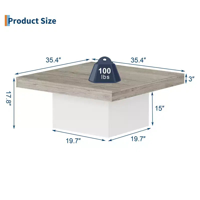 Square Coffee Table, Living Room Centerpiece with 16-Color Lights, Minimalist Plug-in Design, for Home, Office, Apartment, Reading Room, Grey