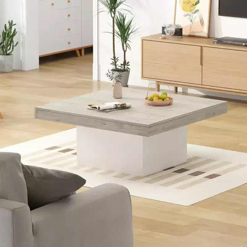 Square Coffee Table, Living Room Centerpiece with 16-Color Lights, Minimalist Plug-in Design, for Home, Office, Apartment, Reading Room, Grey