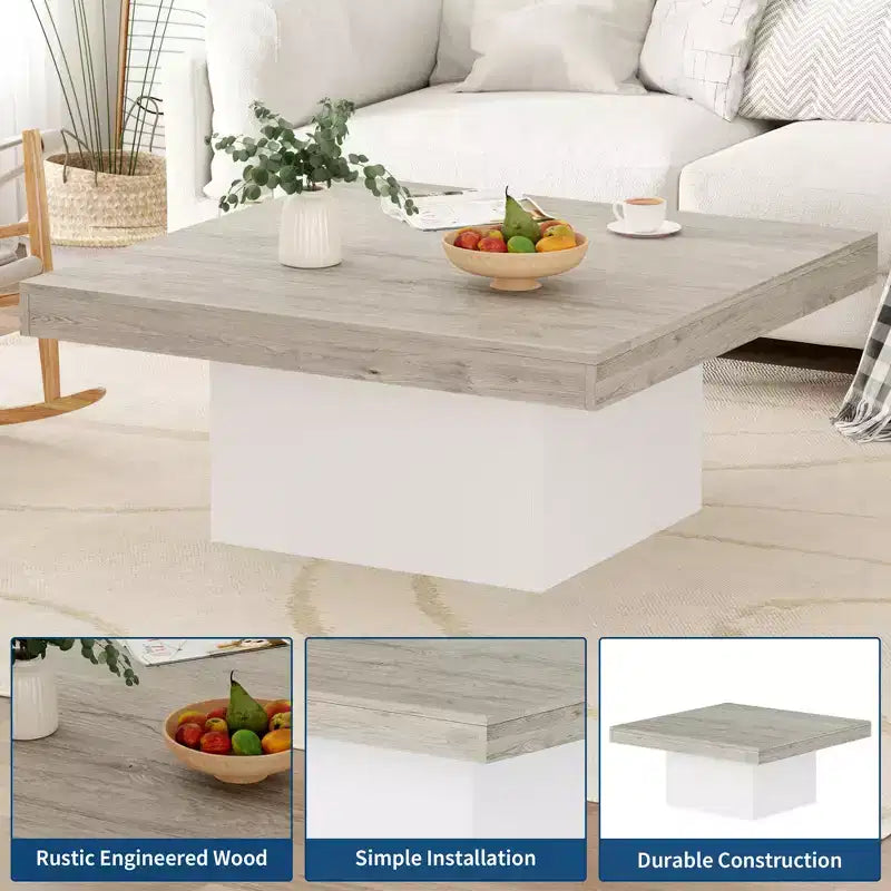 Square Coffee Table, Living Room Centerpiece with 16-Color Lights, Minimalist Plug-in Design, for Home, Office, Apartment, Reading Room, Grey