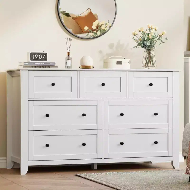 GustoWave Modern 54 Wide Large 7 Drawer Dresser for Bedroom, Entryway, Hallway, White