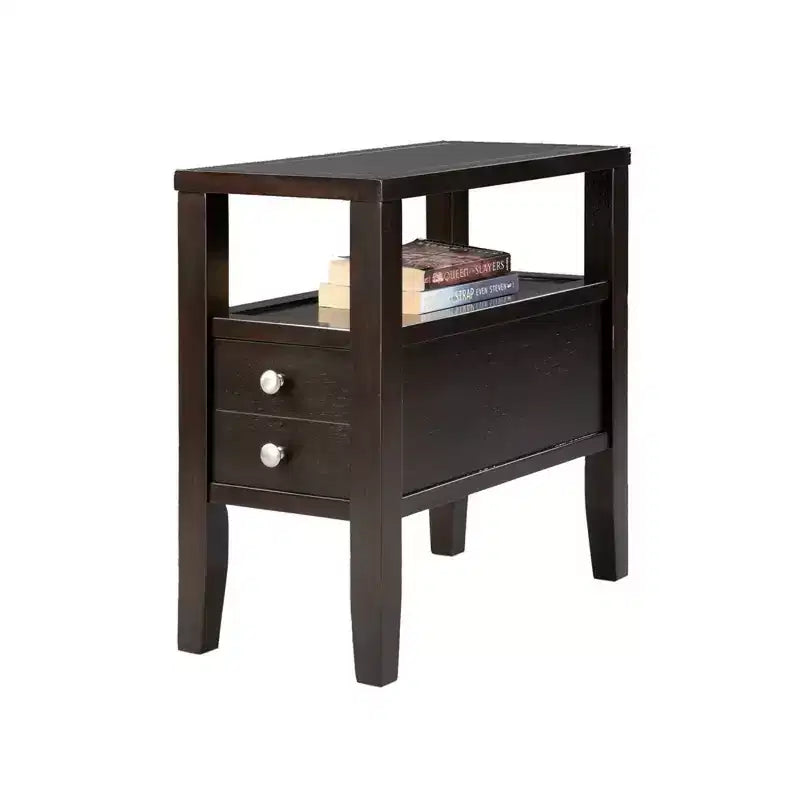HomeRoots 24 Brown End Table With Two Drawers