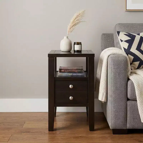 24 Brown End Table With Two Drawers