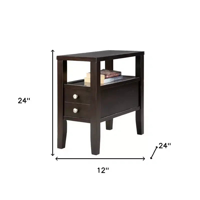 24 Brown End Table With Two Drawers