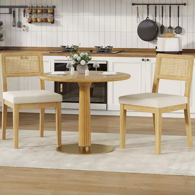 2-Pack French Country Dining Chairs Armless Wood Frame Rattan Backrest Chairs, Comfortable Upholstered Seating for Kitchen, Restaurant, or Home Din