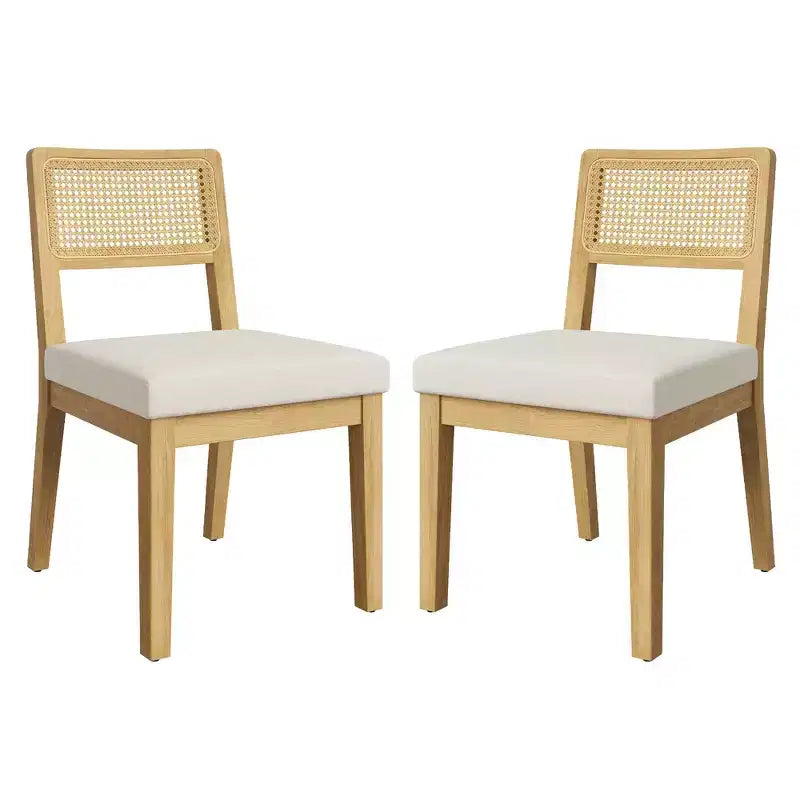 2-Pack French Country Dining Chairs Armless Wood Frame Rattan Backrest Chairs, Comfortable Upholstered Seating for Kitchen, Restaurant, or Home Din