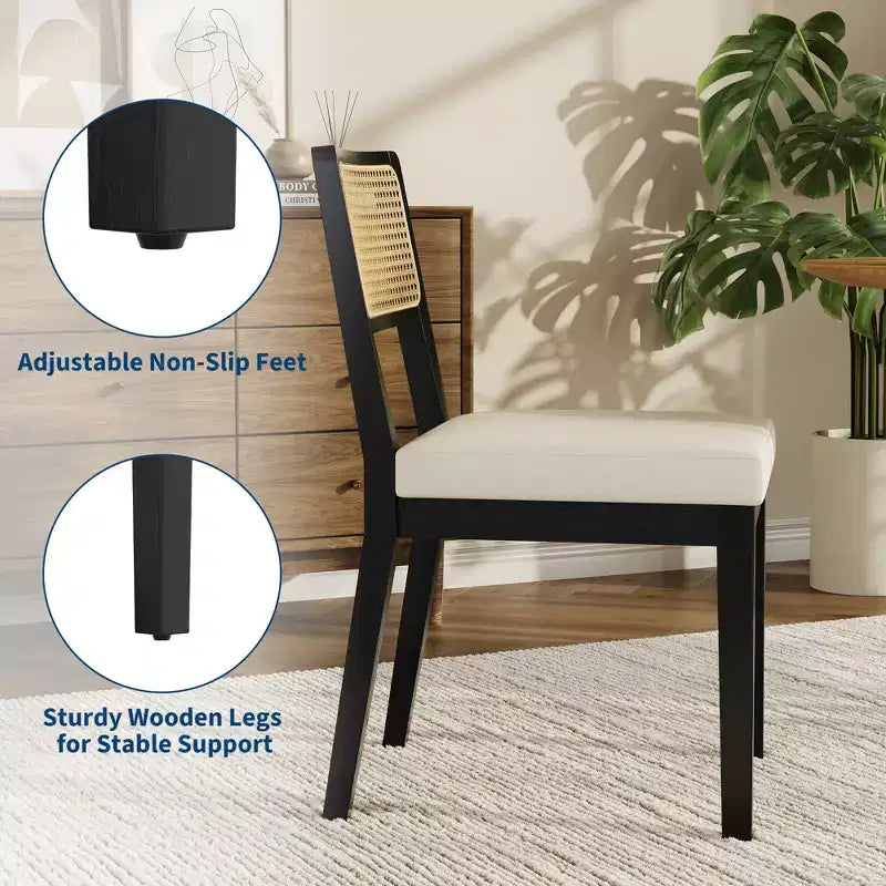 2-Pack French Country Dining Chairs Armless Wood Frame Rattan Backrest Chairs, Comfortable Upholstered Seating for Kitchen, Restaurant, or Home Din