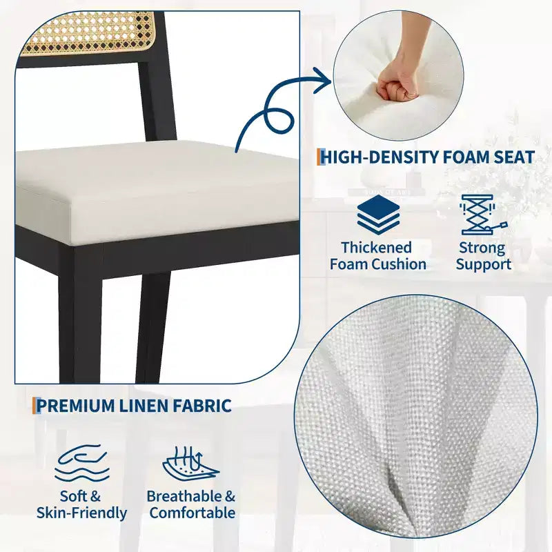 2-Pack French Country Dining Chairs Armless Wood Frame Rattan Backrest Chairs, Comfortable Upholstered Seating for Kitchen, Restaurant, or Home Din