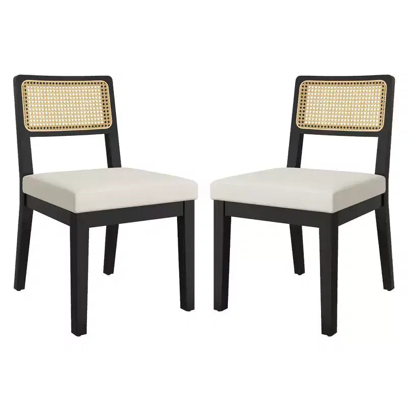 2-Pack French Country Dining Chairs Armless Wood Frame Rattan Backrest Chairs, Comfortable Upholstered Seating for Kitchen, Restaurant, or Home Din
