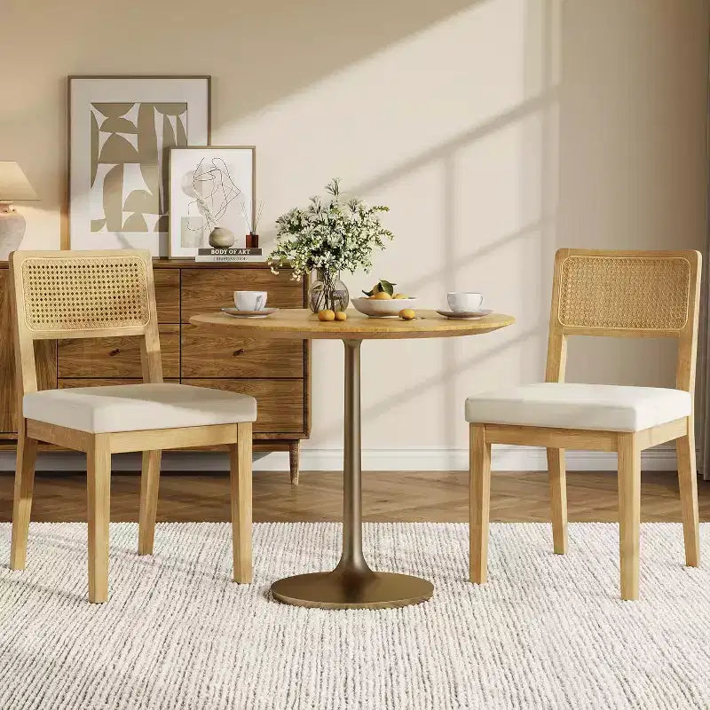2-Pack French Country Dining Chairs Armless Wood Frame Rattan Backrest Chairs, Comfortable Upholstered Seating for Kitchen, Restaurant, or Home Din