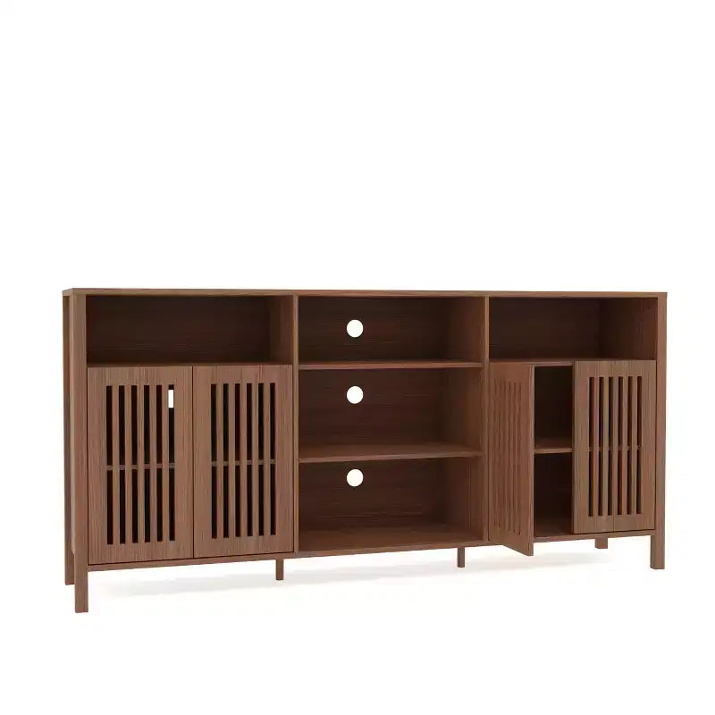 Farmhouse TV Stand for 70 Inch TVs, Rustic Brown Entertainment Center with 5 Open Storage Compartments, Wall Unit Media Console with Open Shelves