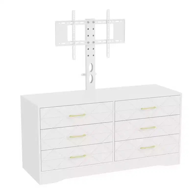 Modern TV Stand Dresser with Adjustable Mount for 32-80 Inch TVs 6 Drawer Storage Cabinet Media Console Table Bedroom & Living Room Furniture