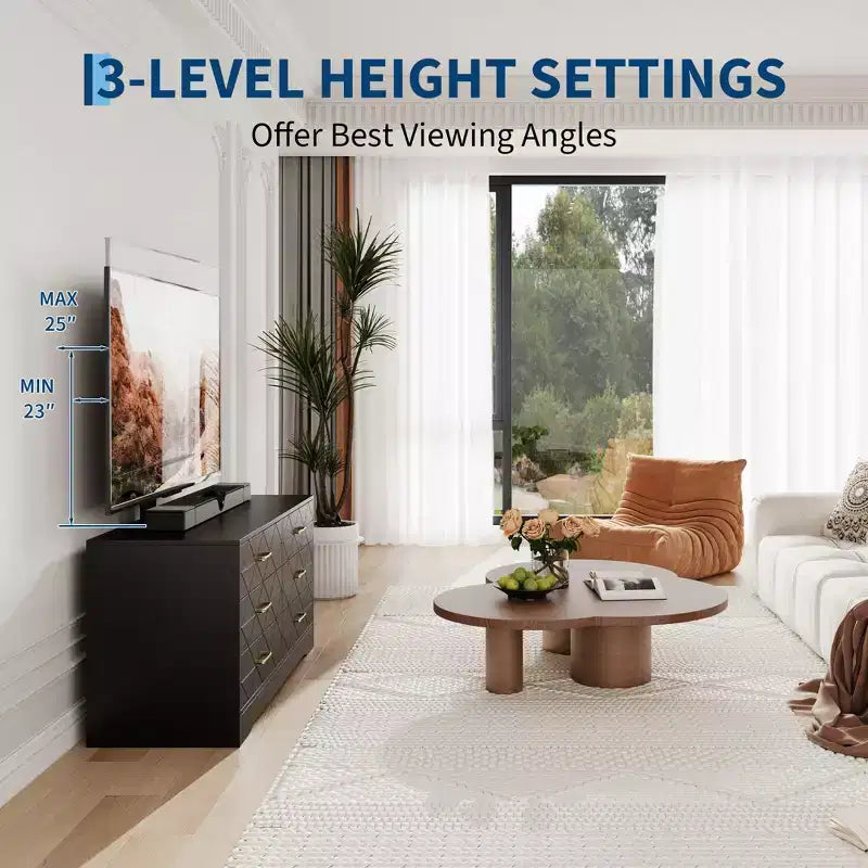 Modern TV Stand Dresser with Adjustable Mount for 32-80 Inch TVs 6 Drawer Storage Cabinet Media Console Table Bedroom & Living Room Furniture