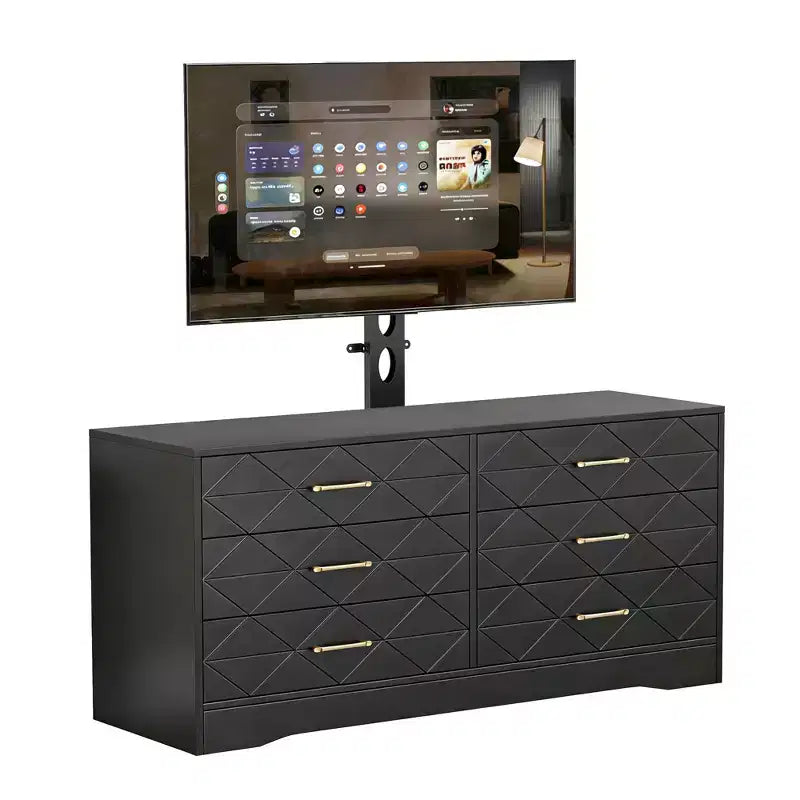Modern TV Stand Dresser with Adjustable Mount for 32-80 Inch TVs  6 Drawer Storage Cabinet  Media Console Table  Bedroom & Living Room Furniture