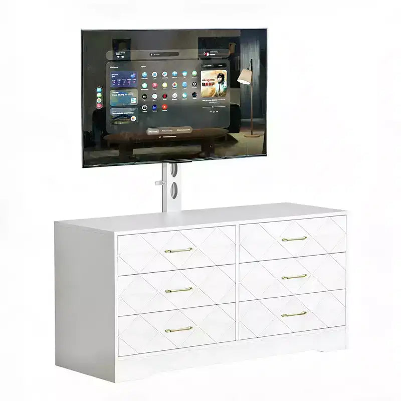 Modern TV Stand Dresser with Adjustable Mount for 32-80 Inch TVs 6 Drawer Storage Cabinet Media Console Table Bedroom & Living Room Furniture