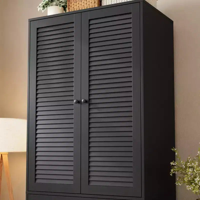 70 Wooden Wardrobe Armoire with 2 Doors & 3 Drawers Freestanding Closet Cabinet with Hanging Rod & Shelf for Bedroom Storage