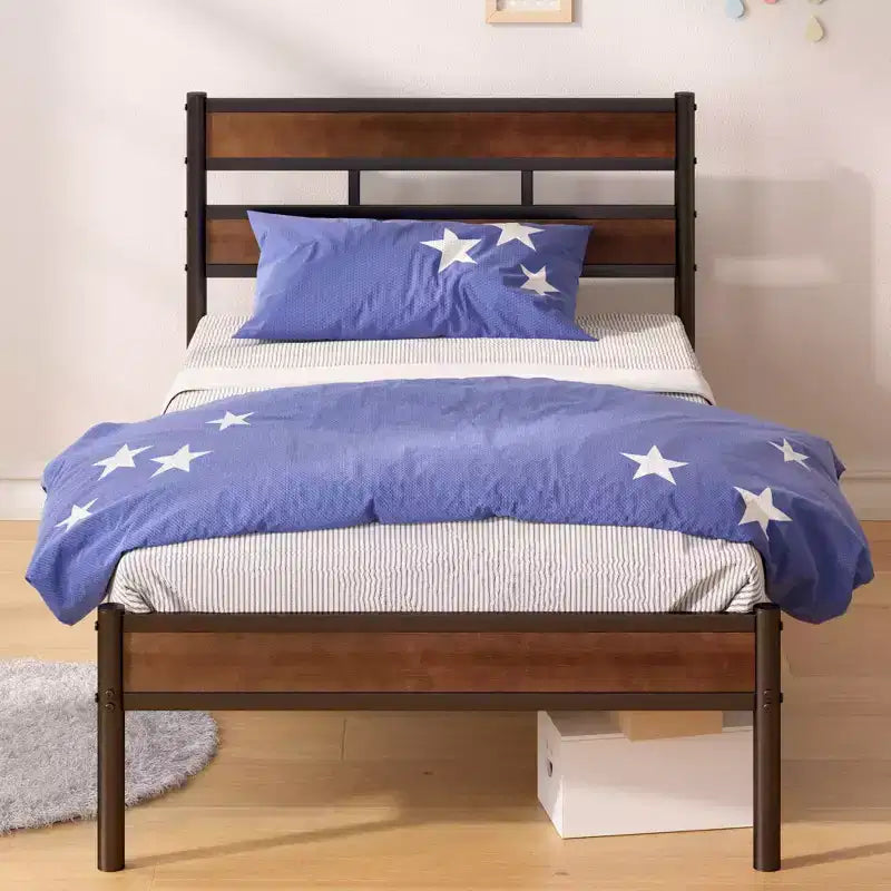 Roman Bamboo and Metal Platform Bed Frame Brown