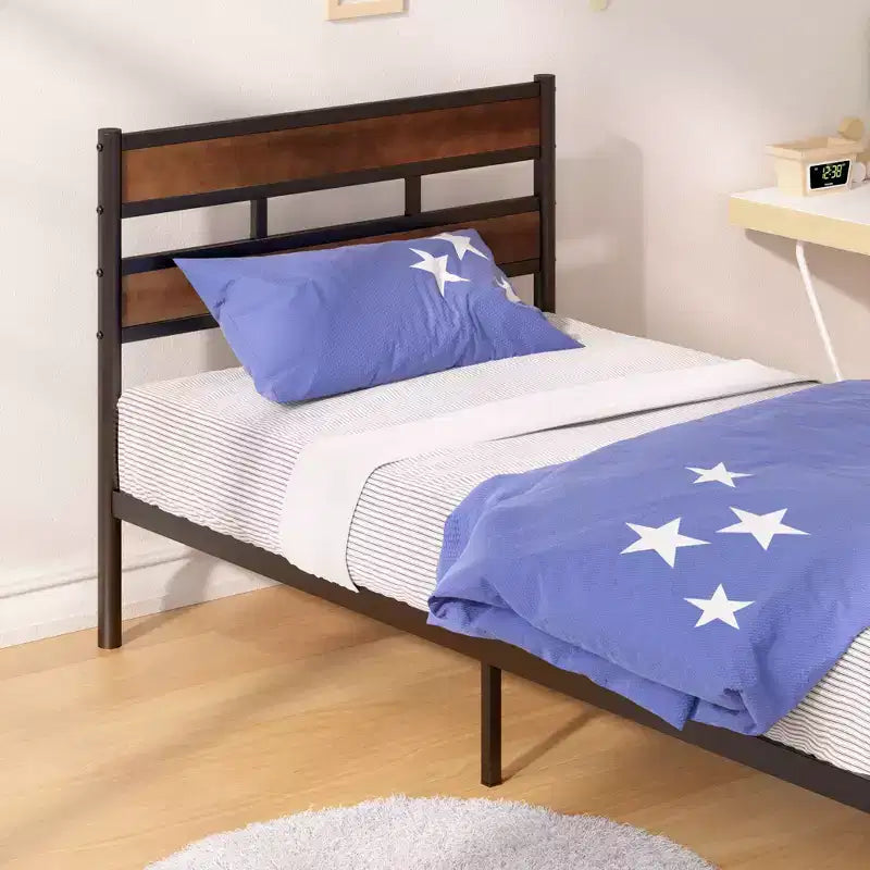 Roman Bamboo and Metal Platform Bed Frame Brown
