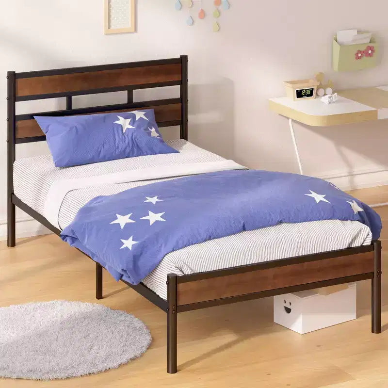 Roman Bamboo and Metal Platform Bed Frame Brown