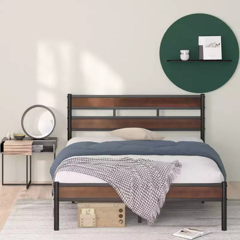 Roman Bamboo and Metal Platform Bed Frame Brown