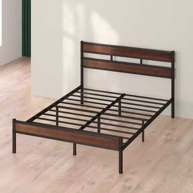 Roman Bamboo and Metal Platform Bed Frame Brown