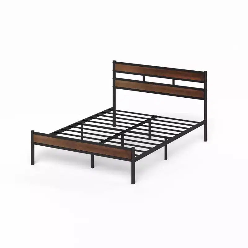 Roman Bamboo and Metal Platform Bed Frame Brown